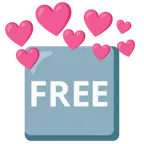Herz mit Pfeil + Wort „Free“ in blauem Quadrat