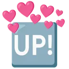 Herz mit Pfeil + Schriftzug „UP!“ im blauen Quadrat