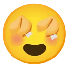وجه مبتسم مع عينين على شكل قلب + كعكة الحظ