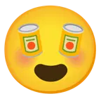 وجه مبتسم مع عينين على شكل قلب + طعام معلّب