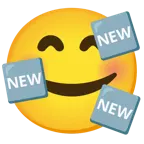 وجه مبتسم مع ثلاثة قلوب + زر "جديد"