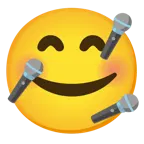 وجه مبتسم مع ثلاثة قلوب + ميكروفون