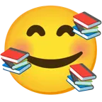 وجه مبتسم مع ثلاثة قلوب + كتب