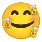 وجه مبتسم مع ثلاثة قلوب + طعام معلّب