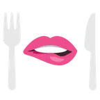 labio mordido + cuchillo y tenedor con un plato