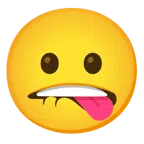 labio mordido + cara sacando la lengua