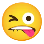 labio mordido + cara sacando la lengua y guiñando un ojo