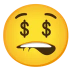 labio mordido + cara con lengua de dinero