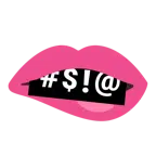 labio mordido + cara con símbolos en la boca