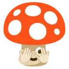 Fliegenpilz + Gesicht mit durch die Finger linsendem Auge