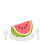 แตงโม + จานพร้อมส้อมและมีด