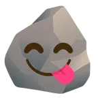 Felsen + sich die Lippen leckendes Gesicht