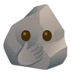 Felsen + Gesicht mit offenen Augen und Hand über dem Mund