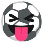 pallone da calcio + faccina che strizza gli occhi e mostra la lingua