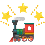 funkelnder Stern + Dampflokomotive