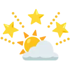 funkelnder Stern + Sonne hinter Wolke