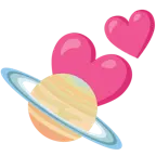 dos corazones + planeta con anillos