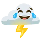 face with tears of joy + cloud with lightning