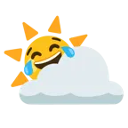 face with tears of joy + sun behind cloud