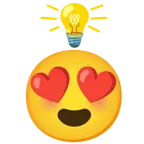 وجه مبتسم مع عينين على شكل قلب + مصباح مضاء