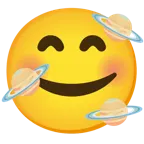 وجه مبتسم مع ثلاثة قلوب + كوكب داخل حلقة