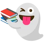 Gespenst + Bücherstapel