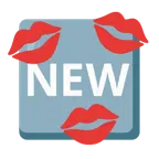 marca de beso + botón NEW