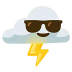 lächelndes Gesicht mit Sonnenbrille + Wolke mit Blitz