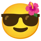 lächelndes Gesicht mit Sonnenbrille + Hibiskus