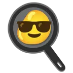 lächelndes Gesicht mit Sonnenbrille + Spiegelei in Bratpfanne