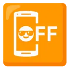 cara sonriendo con gafas de sol + teléfono móvil apagado