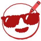 cara sonriendo con gafas de sol + lápiz de cera