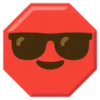 cara sonriendo con gafas de sol + señal de stop