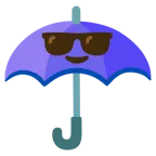 cara sonriendo con gafas de sol + paraguas