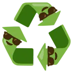 cara sonriendo con gafas de sol + símbolo de reciclaje