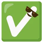 cara sonriendo con gafas de sol + botón de marca de verificación