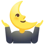 persona encogida de hombros + luna de cuarto menguante con cara