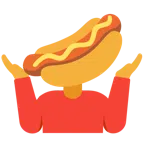 persona encogida de hombros + perrito caliente