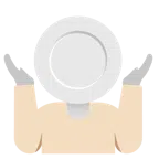 persona encogida de hombros + cuchillo y tenedor con un plato