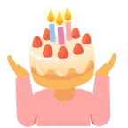 persona encogida de hombros + tarta de cumpleaños