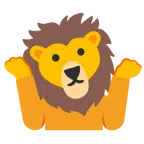 persona encogida de hombros + león