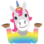 persona encogida de hombros + unicornio