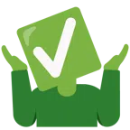 persona encogida de hombros + botón de marca de verificación