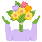 persona encogida de hombros + ramo de flores