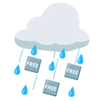 Wolke mit Regen + Wort „Free“ in blauem Quadrat
