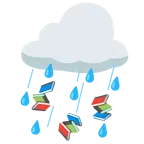 Wolke mit Regen + Bücherstapel