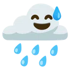 Wolke mit Regen + grinsendes Gesicht mit Schweißtropfen