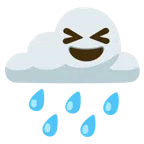 Wolke mit Regen + Grinsegesicht mit zugekniffenen Augen