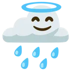 Wolke mit Regen + lächelndes Gesicht mit Heiligenschein