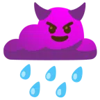 Wolke mit Regen + grinsendes Gesicht mit Hörnern
